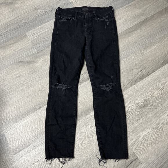 Mother The Looker Ankle Fray Women's 26 Black Distressed Stretch Skinny Jeans - Picture 1 of 6
